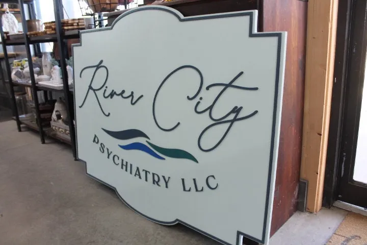 River Psych Coastal Water Personalized Business Signage Contour 3D Custom Small Business Indoor Outdoor Commerical Laser Cut Name Wood