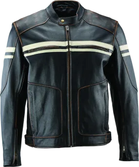 River Road Hoodlum Vintage Leather Jacket Black - Large