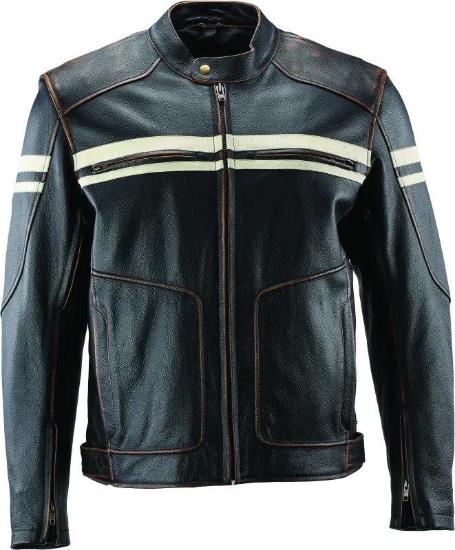 River Road Hoodlum Vintage Leather Jacket Black - Large