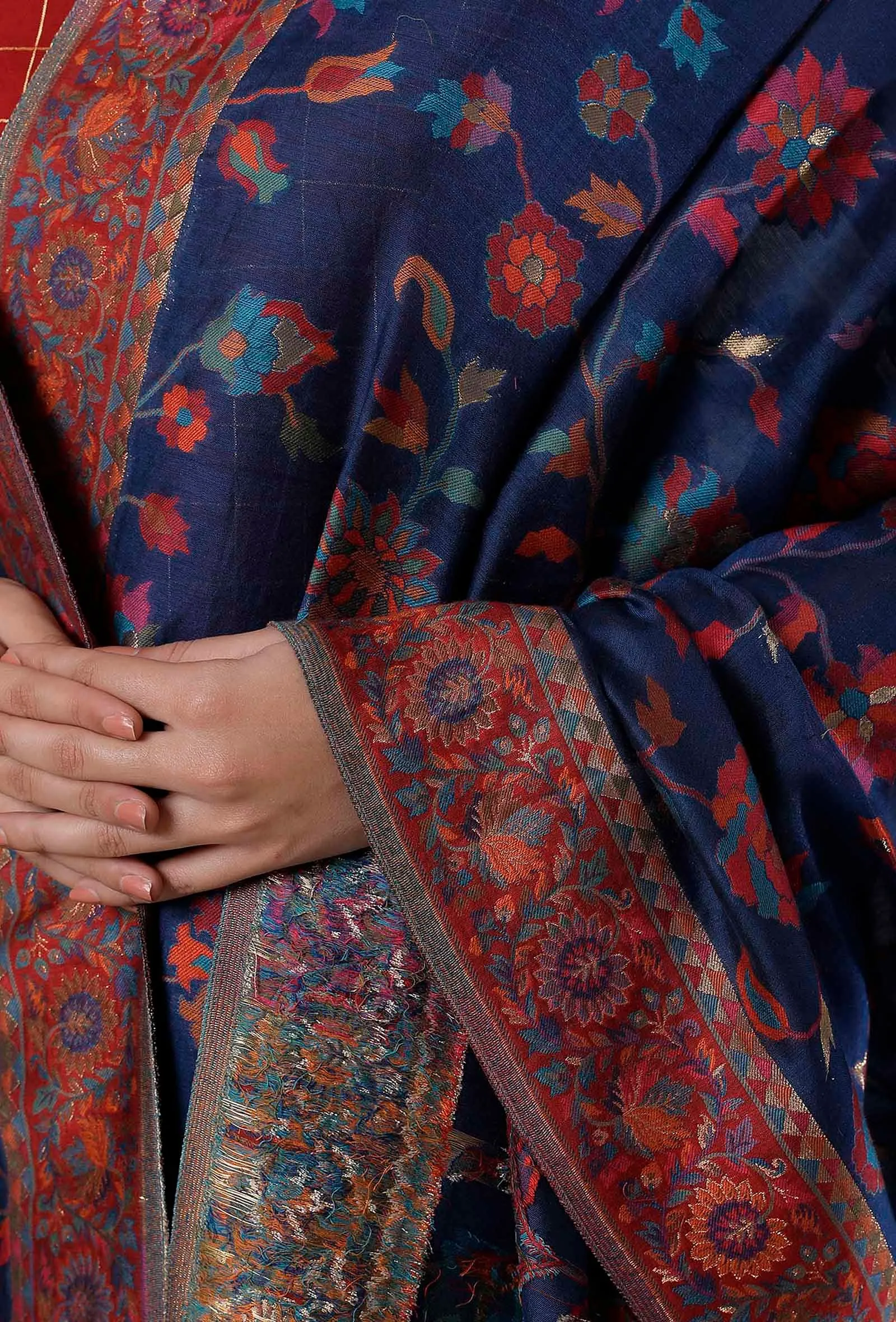Set of 3: Black Kalidar Kurta with Palazzo with Blue Kani Dupatta