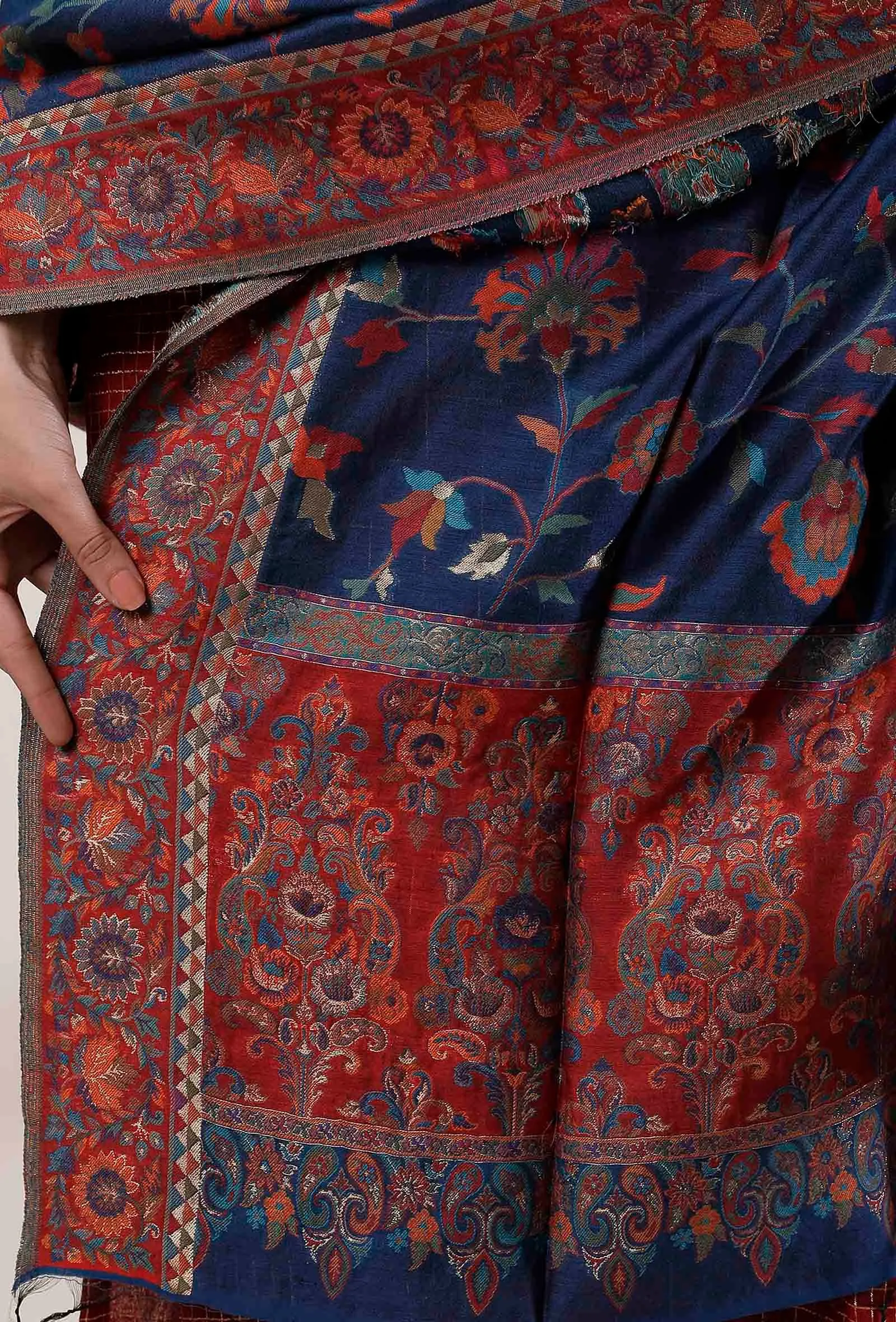 Set of 3: Black Kalidar Kurta with Palazzo with Blue Kani Dupatta