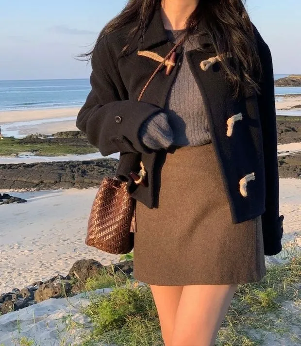 Short Duffle Coat with Toggle Buttons