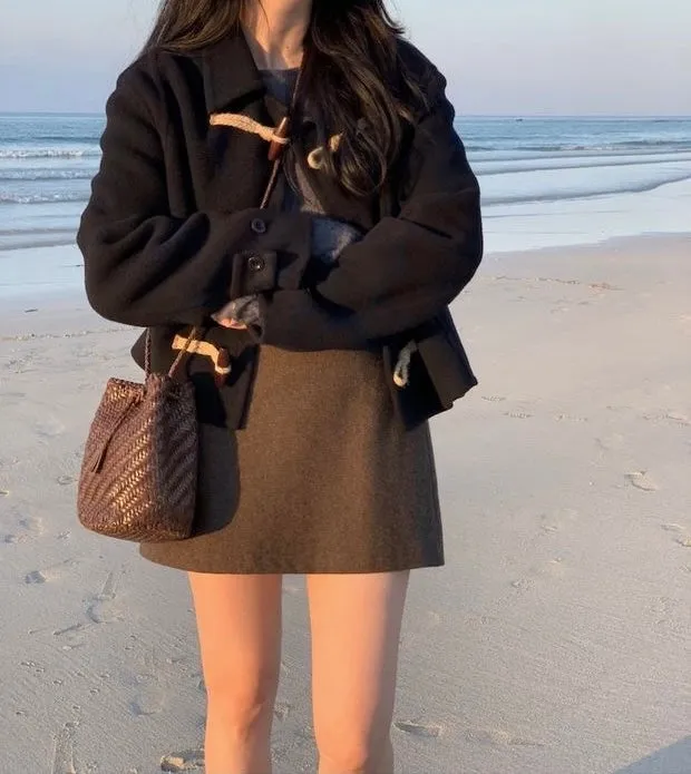 Short Duffle Coat with Toggle Buttons