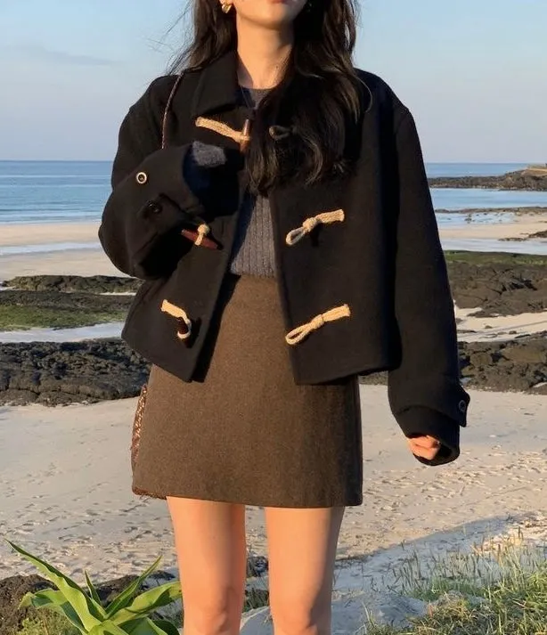 Short Duffle Coat with Toggle Buttons