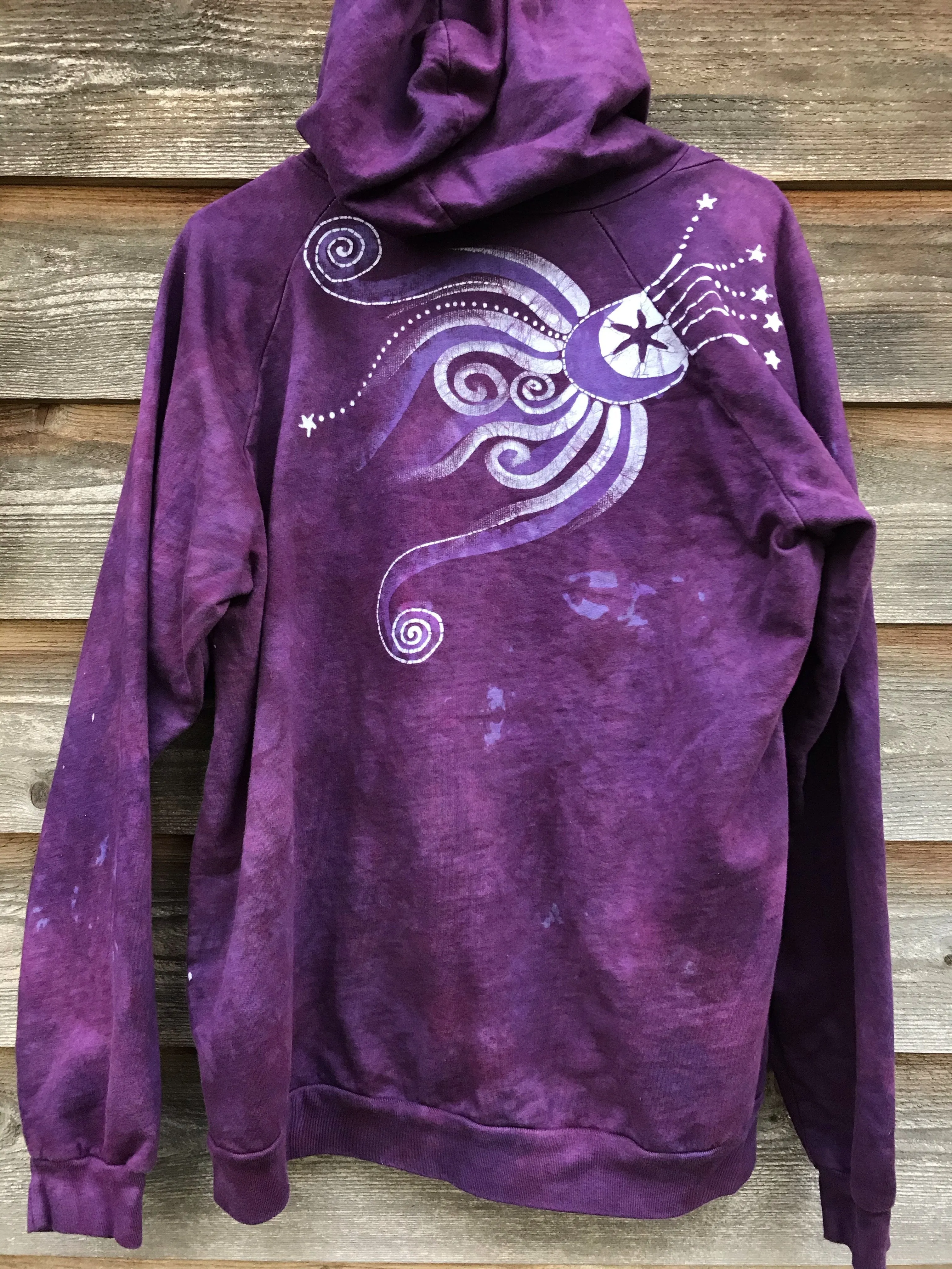 Smoky Magenta Tree Pullover Batik Hoodie - Organic Cotton - Size Small ONLY