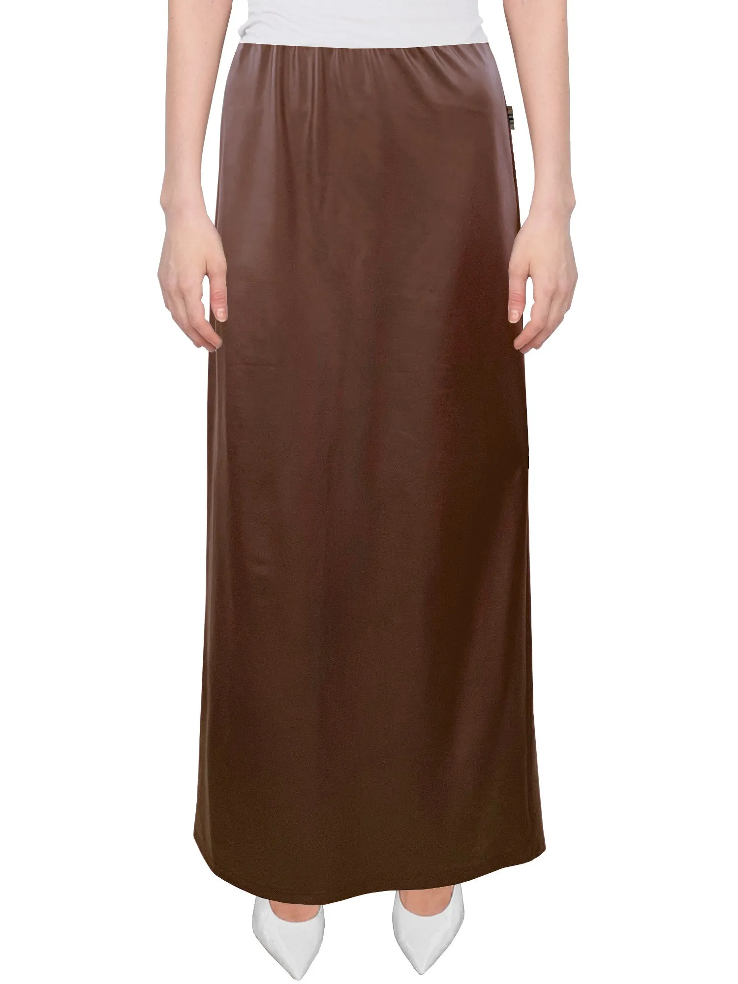 Women's Faux Leather Matte Finish Basic Modest 37" Ankle Length Stretch Knit Straight Skirt