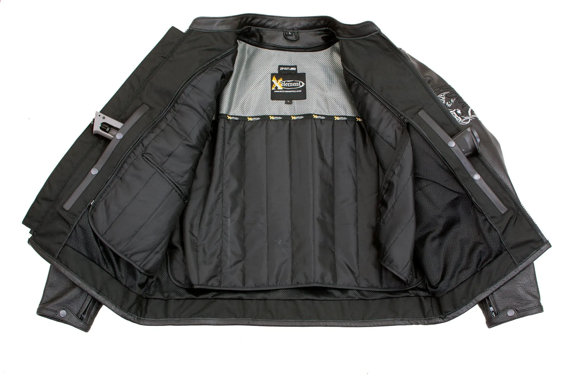Xelement B95010 Men's 'Bones' Black Armored Cruiser Motorcycle Jacket