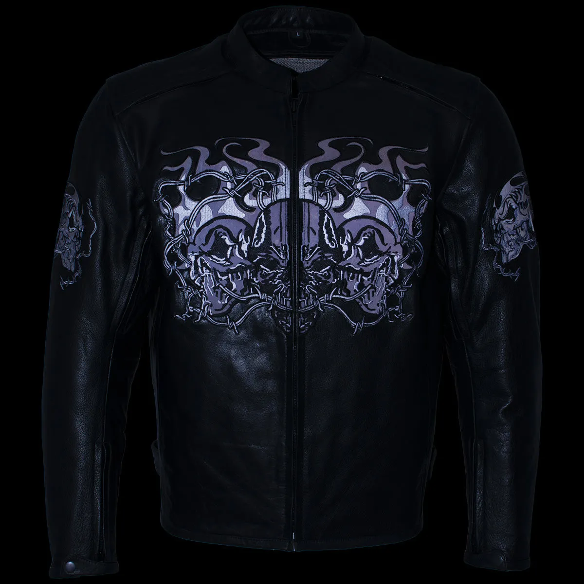 Xelement B95010 Men's 'Bones' Black Armored Cruiser Motorcycle Jacket