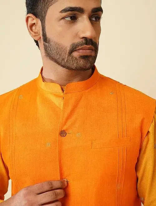 Yellow Kantha Cotton Nehru Jacket