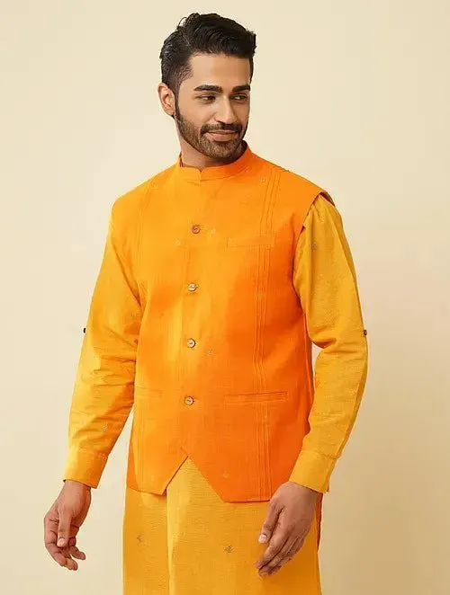Yellow Kantha Cotton Nehru Jacket