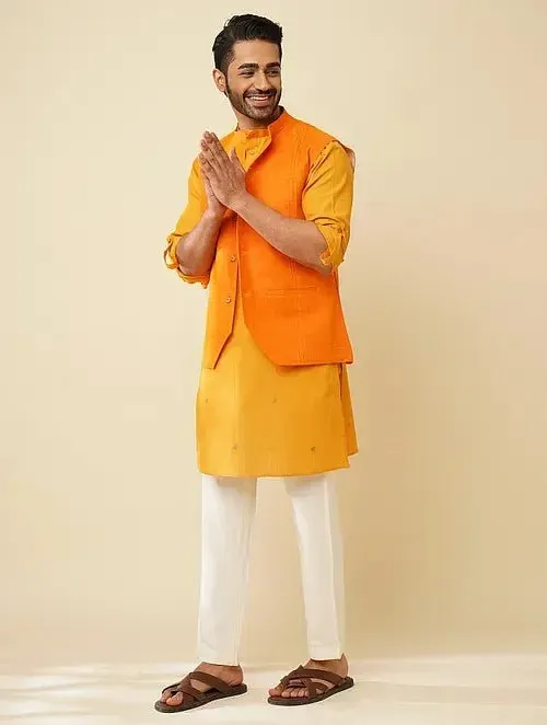 Yellow Kantha Cotton Nehru Jacket
