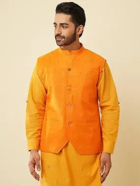 Yellow Kantha Cotton Nehru Jacket